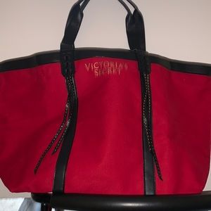 Large like-new red Victoria Secret ‘love, Victoria’ brand black lined tote.
